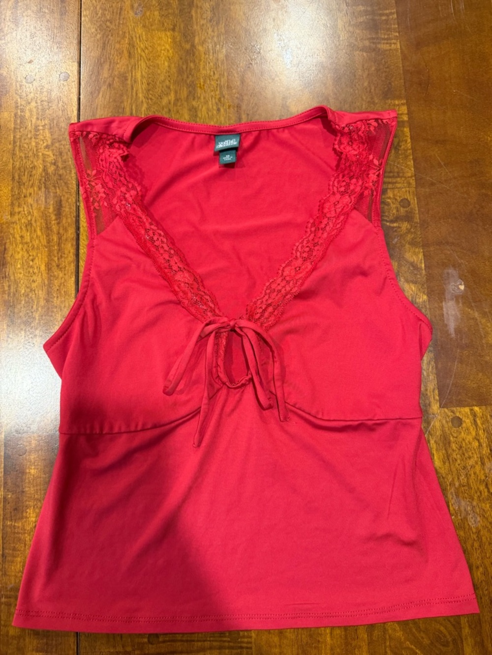 wild fable Red Lace-Trim Tie-Front Tank Top